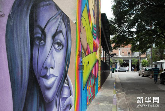 巴西圣保罗“蝙蝠侠胡同”的一处涂鸦墙