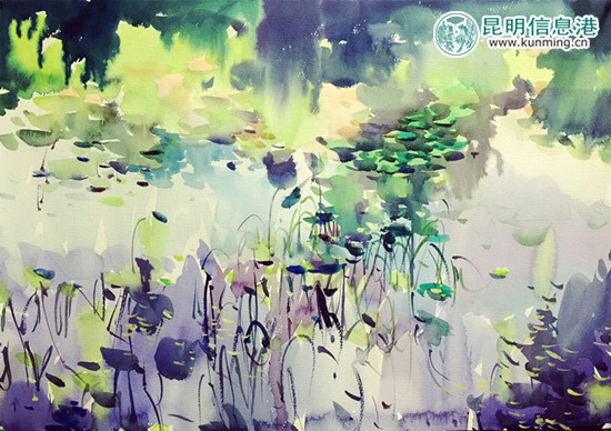 绘画类一等奖作品《九龙池荷花》 作者：董家华