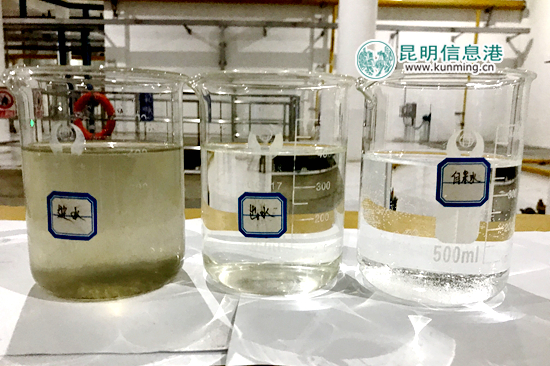 左:污水 中:处理过后的水 右:自来水 左:污水 中:处理过后的水 右:自来水