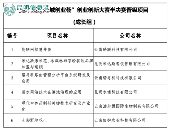 第二届“春城创业荟”创业创新大赛半决赛晋级项目