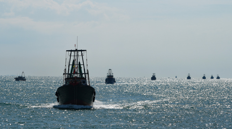 File Photo: Fishing boats sail across the Qiongzhou Strait as the summer fishing moratorium ended in the South China Sea, Aug. 16, 2021. (Xinhua/Yang Guanyu)