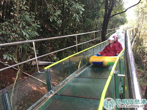 游客体验玻璃丛林漂流