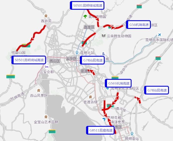 银昆高速昆明段路线图图片