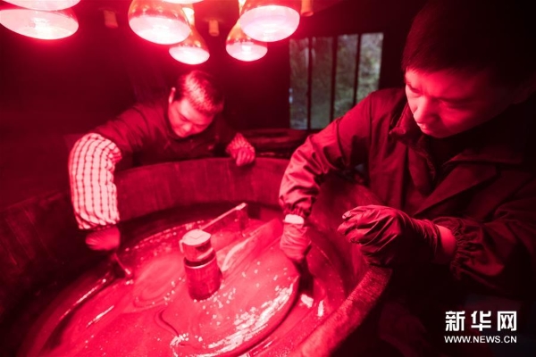 吴荣强(右)和徒弟在龙泉市牛头岭村“七分醉”工作室晒漆 吴荣强(右)和徒弟在龙泉市牛头岭村“七分醉”工作室晒漆