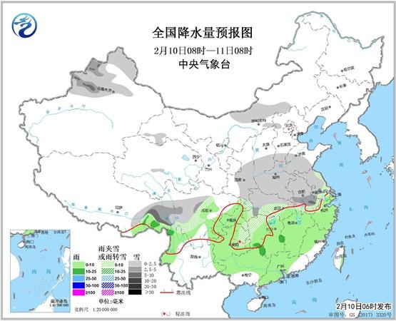 中东部大范围雨雪阻春运 南方冰火两重天