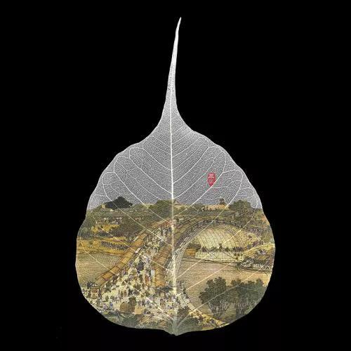 菩提叶画《清明上河图》 菩提叶画《清明上河图》