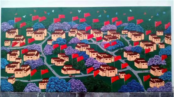 边民麻永春感党恩，为抒发民族自豪感画下了《旗帜红边》。供图