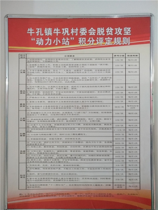 牛巩村“动力小站”积分评定规则。记者江枫 摄(1)