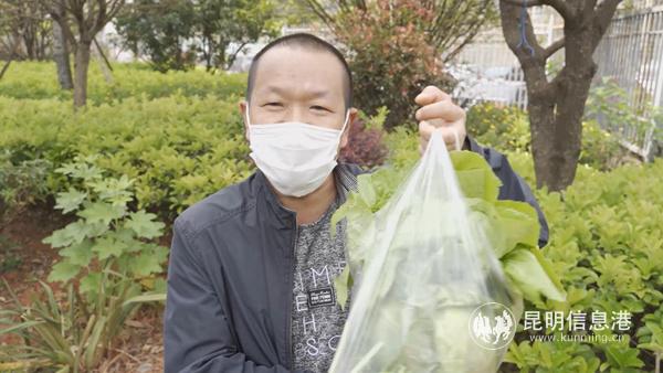 业主展示领到的蔬菜 记者王竣彦摄