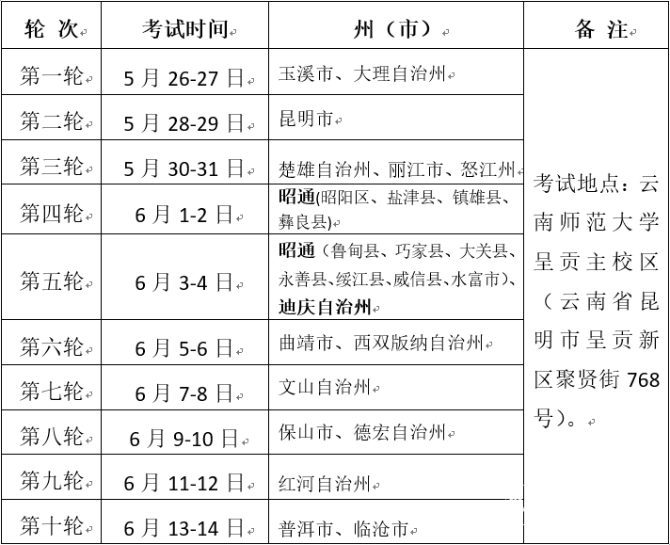 考试安排表