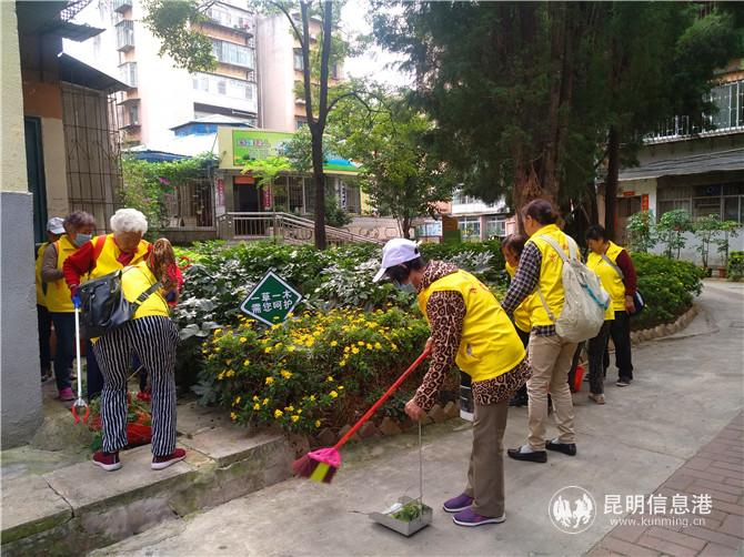 帮帮团成员在捡拾杂物、垃圾。记者江枫摄