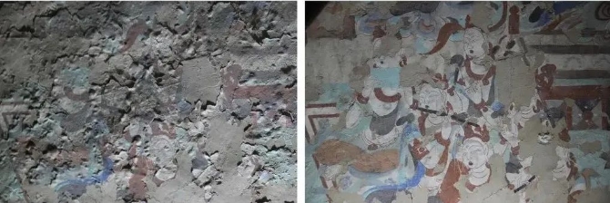 △壁画修复前后对比图