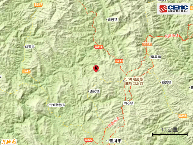 云南普洱市宁洱县发生2.8级地震
