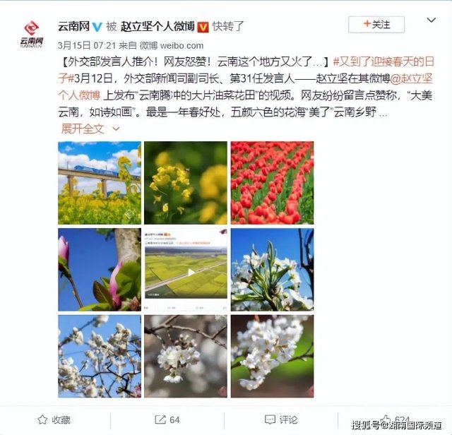 第四次！外交部发言人赵立坚又点赞云南啦！这次是因为……