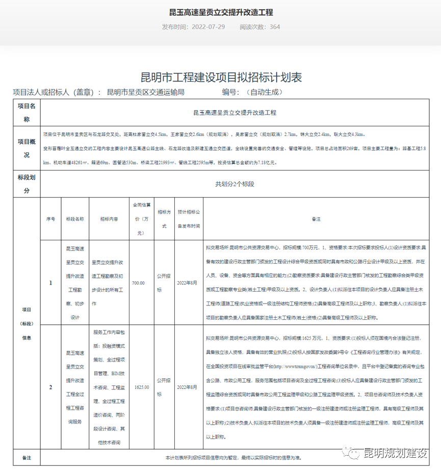 昆玉高速呈贡立交将进行提升改造