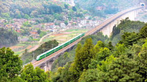 “复兴号”动车组列车运行在中老铁路中国段线路上。新华社