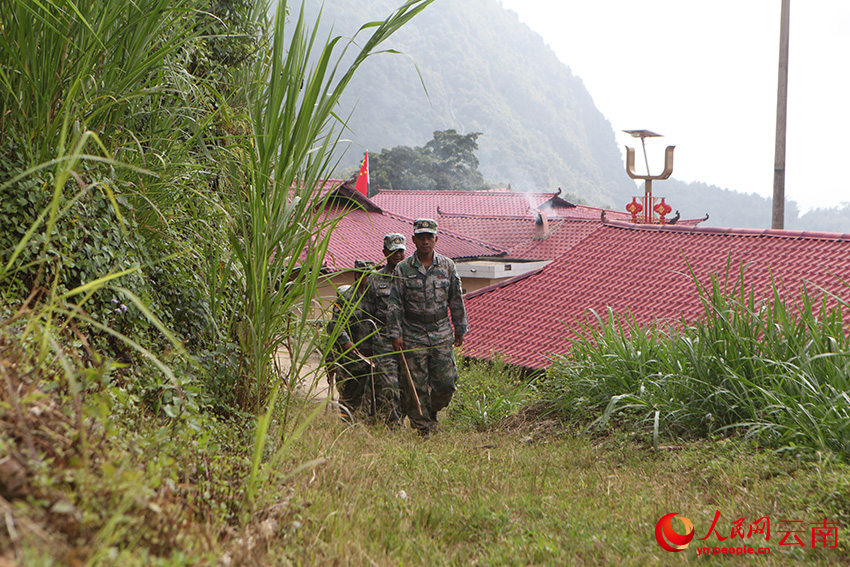 图为龙乃村组建的党员先锋队在村子周边巡逻。人民网记者-程浩摄