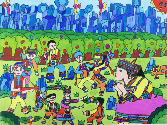 4、作品名称：《六月欢歌》   作者姓名：万政杉  学校：石林县紫玉小学   班级：四（1）班    指导教师：赵家福