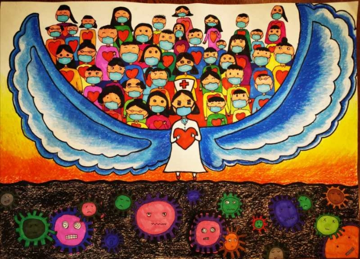 石林县鹿阜小学五（1）班杨蕊宁女《白衣卫士》指导彭李梅