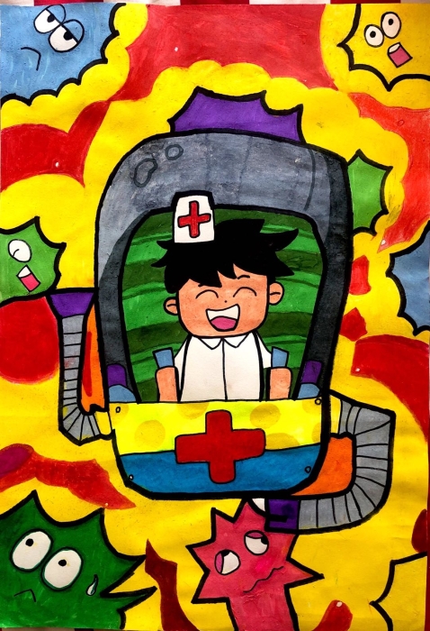 经开区海贝中英文幼儿园-小六班-龙星宇-绘画《同心战疫》