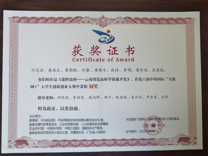 第六届全国“互联网+”大学生创新创业大赛铜奖